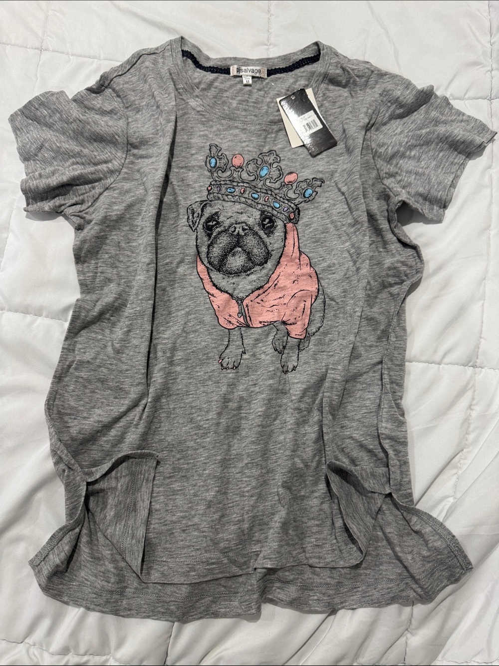 NEW Gray Graphic Pug Tee with Pink Hoodie & Crown